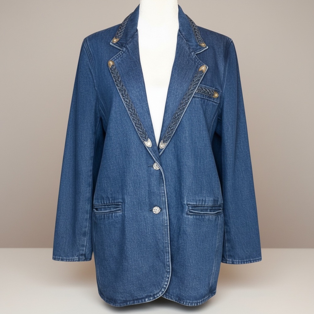 Simply Barbara Jacket Vintage 90s Denim Blazer Western Cowgirl Ranch Rodeo Sz L